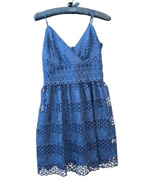 Guess Blue Crochet Lace Spaghetti-Strap Dress Y2K Fairy Grunge Babydoll Wedding